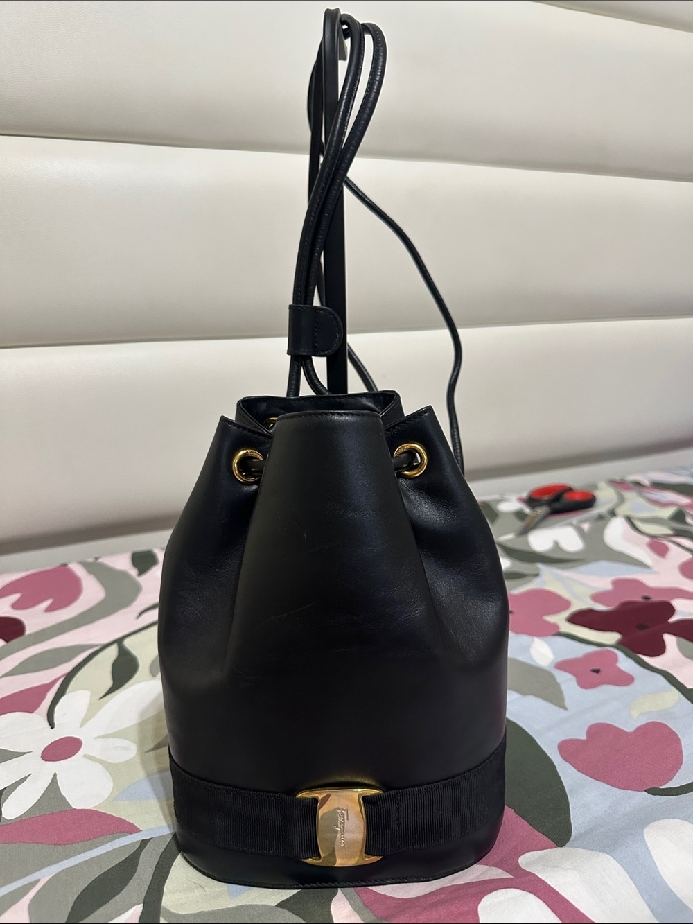 Salvatore Ferragamo Black Leather Drawstring Mini Bucket/Backpack